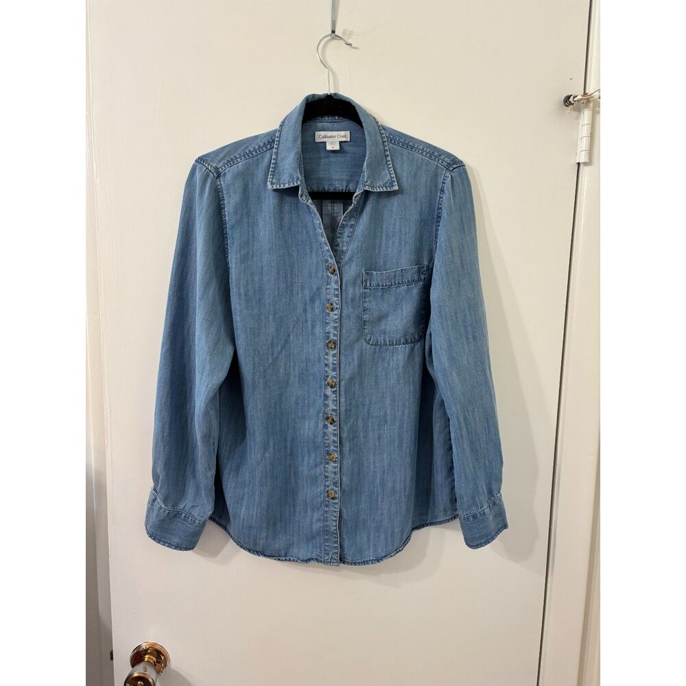 Coldwater Creek 1990s Womens Large Southwest Blue Chambray Style Tencel Shirt
